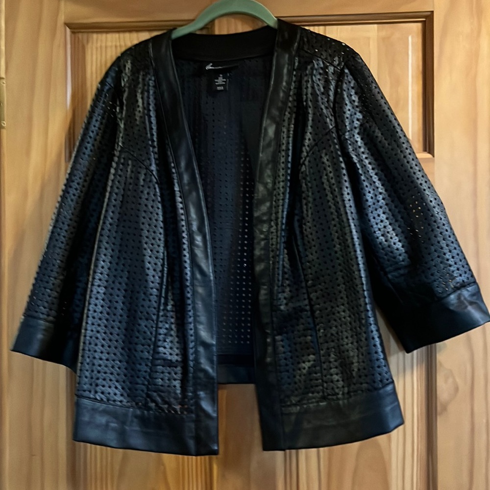 Black eyelet faux leather jacket